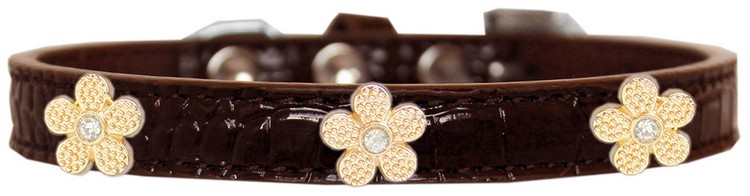 Gold Flower Widget Croc Dog Collar Chocolate Size 20